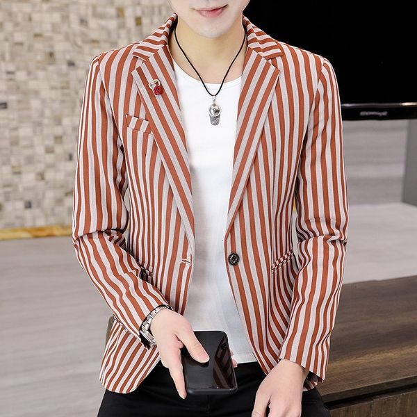

casual one fashion button wtern white striped men's suit, White;black