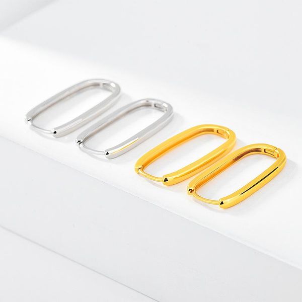 

hoop & huggie 100% 925 silver female earring korean fashion minimalism delicate gold oval earrings fine jewelry for girls gifts, Golden;silver