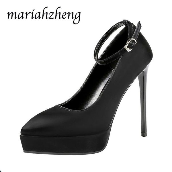 

dress shoes meriahzheng 12.5cm pointed toe high-heeled with waterproof platform women's single fine heel lsj, Black