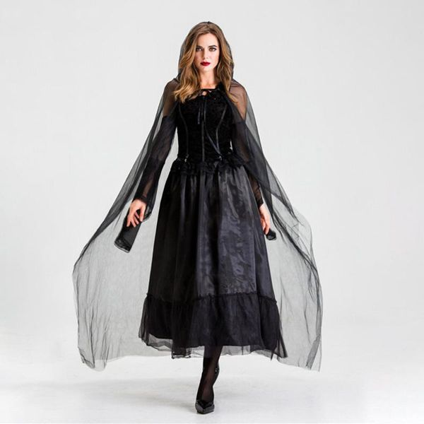 

casual dresses women's autumn dress dark punk gothic lace gauze fabric halloween devil and witch slim funny costumes, Black;gray