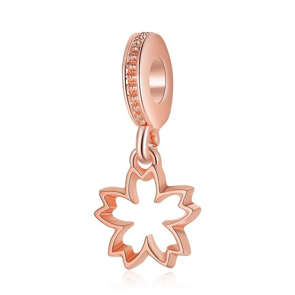 

fits pandora bracelets 20pcs rose gold five petals flower pendant silver charms fits pandora charms bracelet beads for jewelry making 925 st, Black