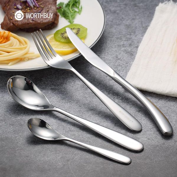 

western cutlery set 304 stainless steel flatware with thickened handle knife spoon fork kitchen tableware dinner sets