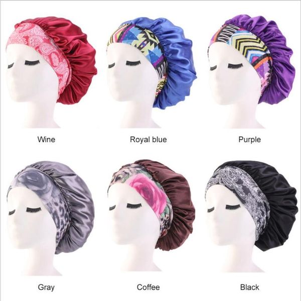 

shower caps women satin headscarf sleeping bonnet hair wrap cap hat headband headwear wide band elastic casual beanies solid color h0381