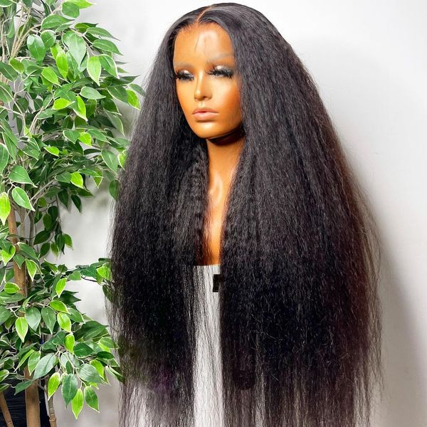 

360 HD Kinky Straight Glueless Frontal Wigs 13x4 Lace Front Human Hair Wig Yaki Brazilian Virgin Pre Plucked For Black Women, Natural color
