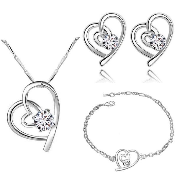 

earrings & necklace 2021 summer arrival selling wholesale classic czech zircon crystal heart pendant jewelry set necklace+earrings k0333, Silver