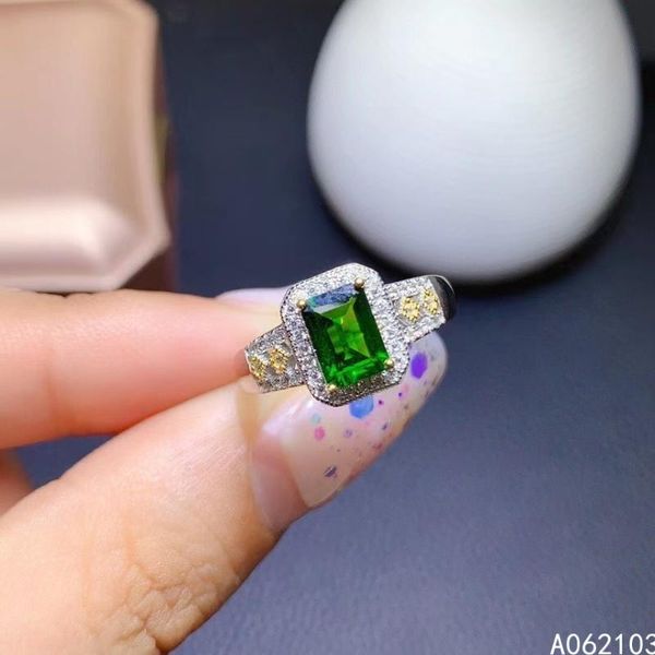 

cluster rings kjjeaxcmy fine jewelry 925 sterling silver inlaid natural diopside ladies and men's luxury simple square adjustable gem r, Golden;silver