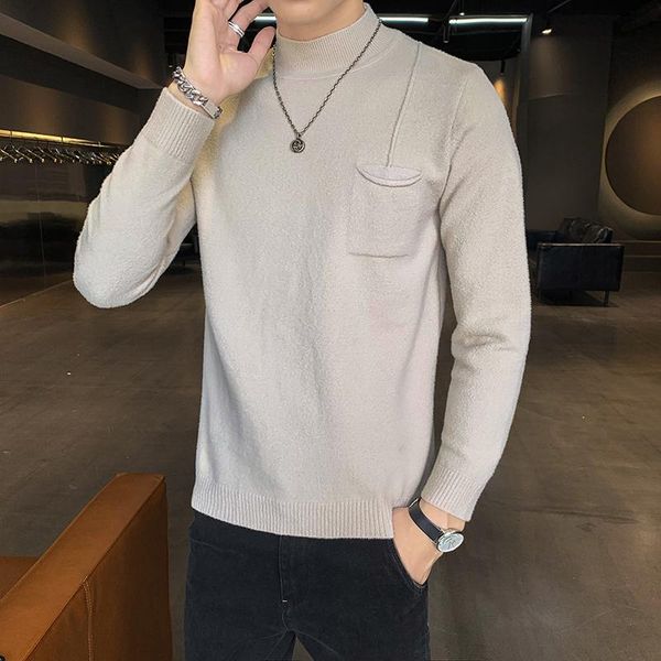 

men's sweaters slim fit mock turtleneck pullover casual basic knitted thermal autumn men streetwear christmas sweater for, White;black