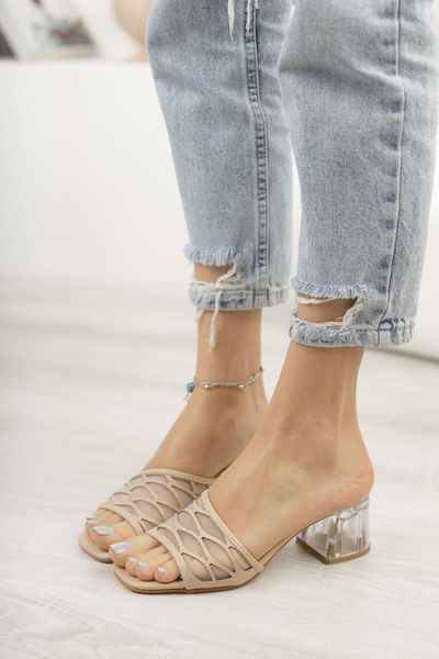 

slippers women's beige meshed heels, Black