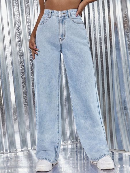 

light wash wide leg jeans k2fa#, Blue