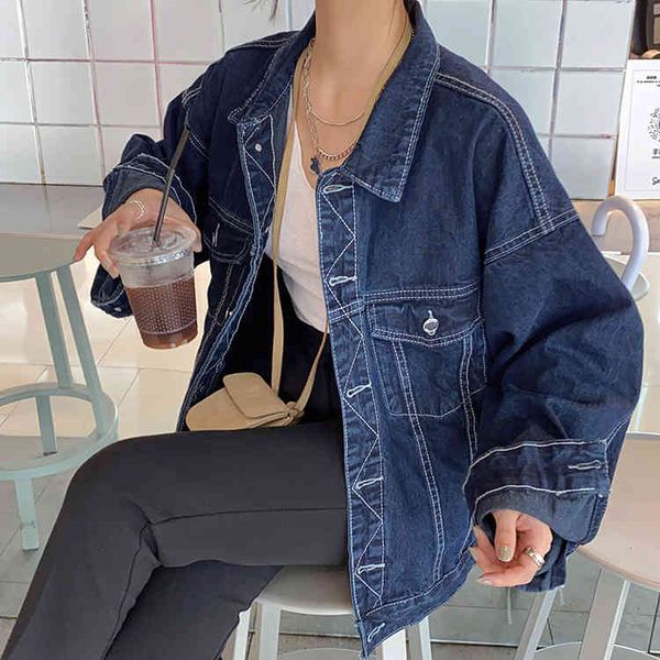 

jackets preppy style base women's blue jeans denim femme 2021 jacket, Black;brown