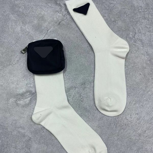 

womens underwear fashion sock designer socks with bag and triangle badge women trendy hosiery 2 colors lady undrewears size, Black;white