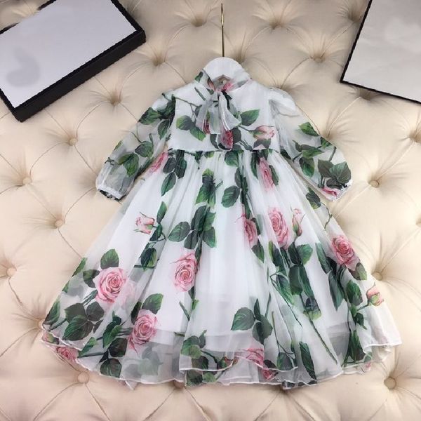 

2021 spring autumn chiffon floral dress kids girls princess party dress 2-12years flower dress, Red;yellow