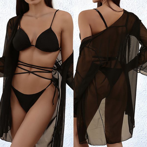 

solid three women's piece swimsuit bikini, Black;white