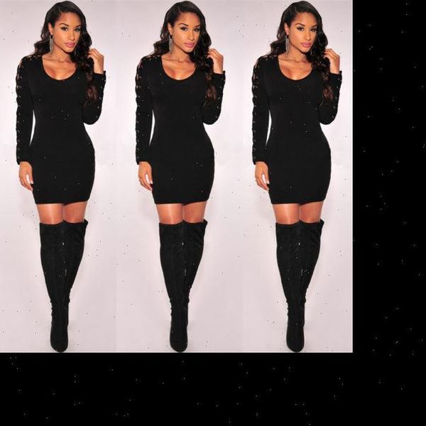 

bandage bodycon long sleeve women dress evening short casual, Black;gray