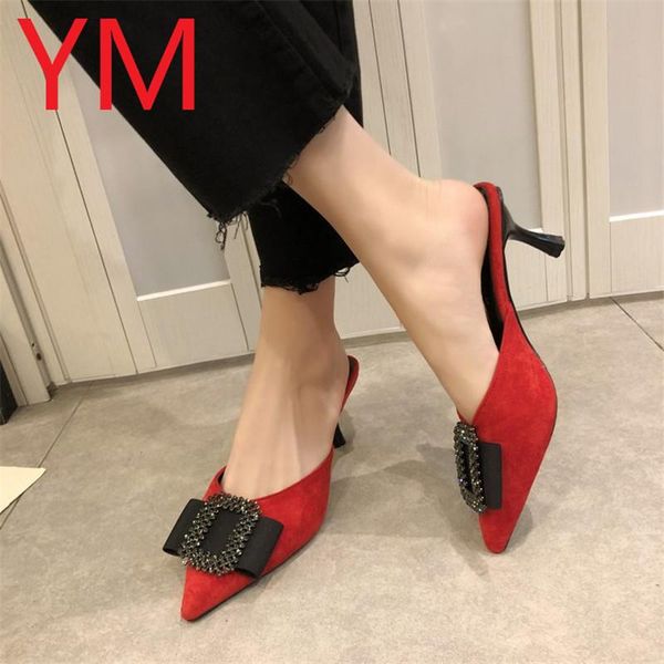 

dress shoes 3colour shallow women pumps summer wedding stiletto high pointed toe with crystal heel sandals ladies sandalia feminina, Black
