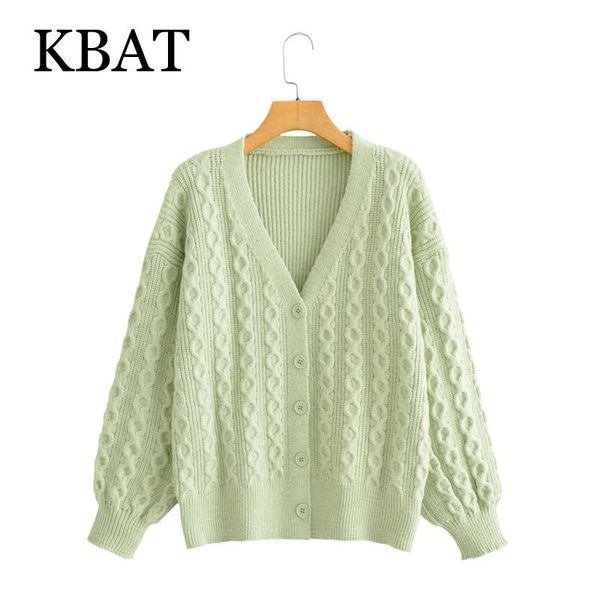 

women's knits & tees kbat 2021 autumn winter sweater loose solid color v-neck knitted cardigan long-sleeved button, White