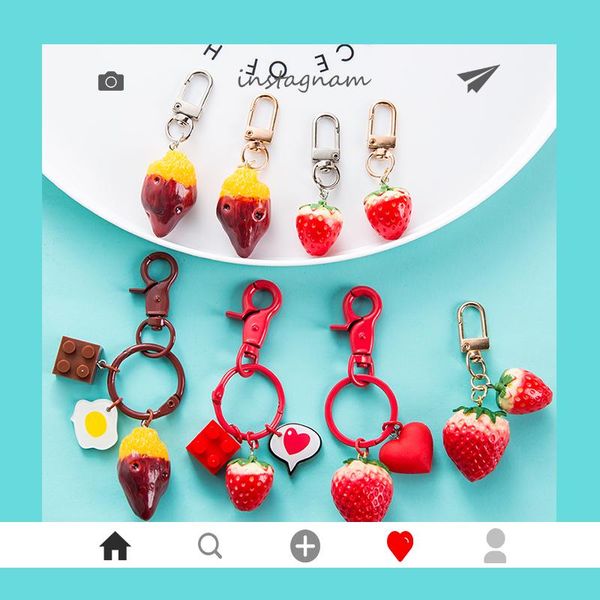 

keychains creative simulation potato keychain ins cute strawberry heart bag pendant jewelry charm llaveros gifts for women, Silver