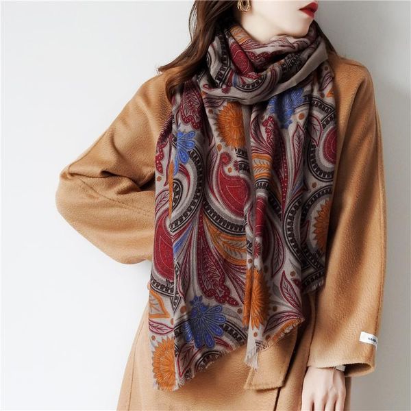 

scarves women winter flower printed scarf wool shawls and wrap for ladies bufanda foulard femme warm echarpe 100% pure, Blue;gray