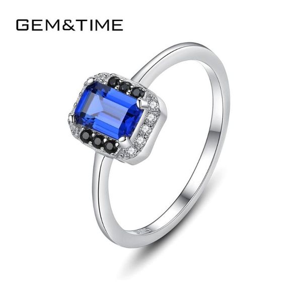 

cluster rings gem&time blue sapphire finger for women 925 sterling silver charm gemstone fine jewelry christmas gift bijoux femme, Golden;silver