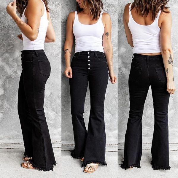 

women's jeans 2021 fashion black women high waist casual streetwear flare pants femme slim denim trousers ladies winter, Blue