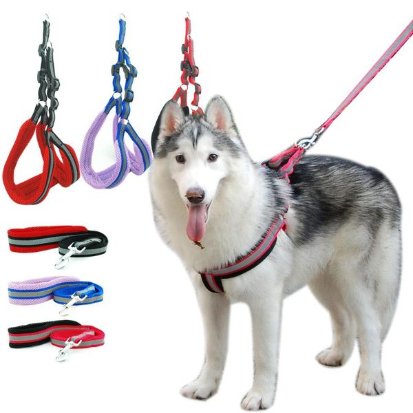 

dog harness vest leash reflcetive breathable mesh pet produts adjustbale night walking collar for medium large dogs collars & leashes