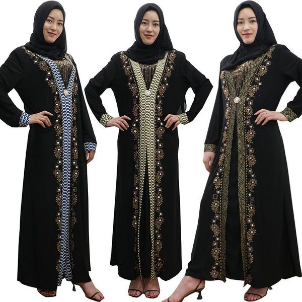 

casual dresses dubai arab islam abaya women muslim long dress sequin beading kaftan robes elegant splice maxi islamic clothing caftan, Black;gray