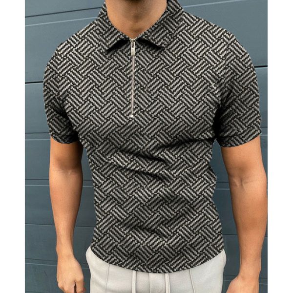 

fine lines pattern men's zipper polo shirt comfortable breathable fashionable cool daily travel work party, White;black