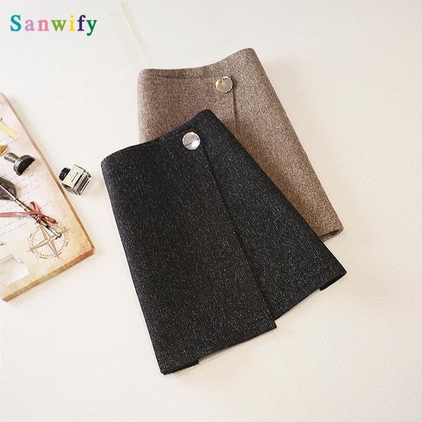 

skirts high waist hip-covered one-step skirt irregular anti-exposure plaid woolen a- shaped for women autumn and winter, Black