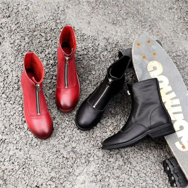 

boots maggie's walker women fashion genuine leather sheep skin mid-calf front-zipper candy-colored size 35-39, Black