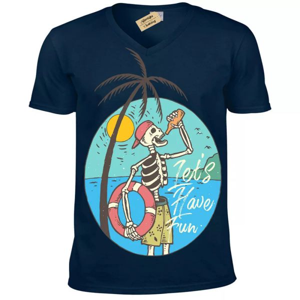 

esqueleto playa socorrista let's have fun camiseta hombre cuello en v, White;black