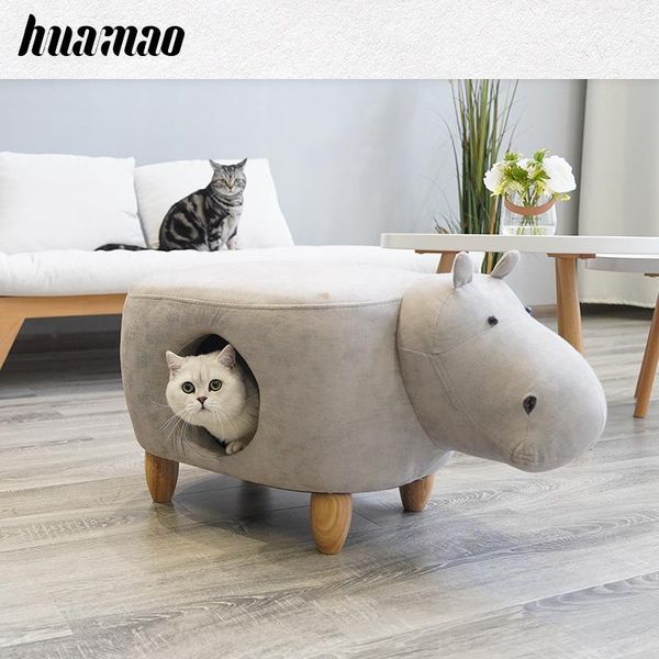 

cat beds & furniture pet nest kennel house semi closed solid wood foot board pu skin supplies kitten adults can sit home goods
