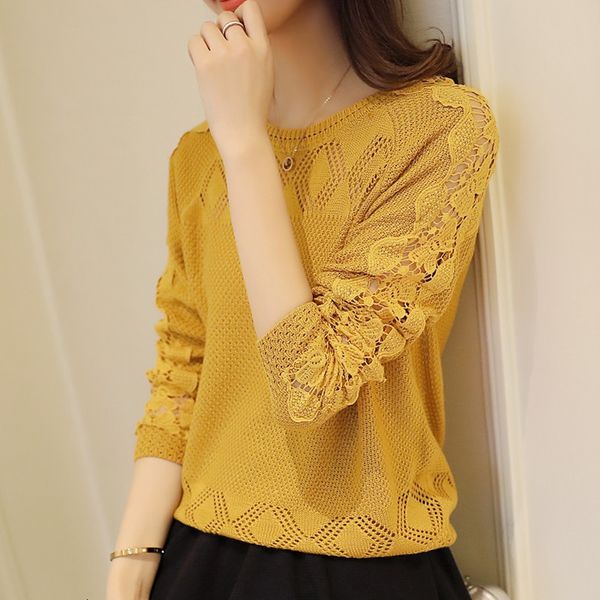 

women's sweaters spring pullovers women knitted sweater fashion hollow thin long sleeve o-neck loose knit jumpers ladies 2i6s, White;black