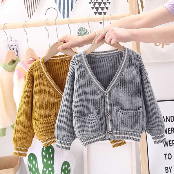 

knitted sweater baby clothes suit 1-4 years boys v-neck solid color cardigan coat long-sleeved soild childrens sweater for girls y1024, Blue
