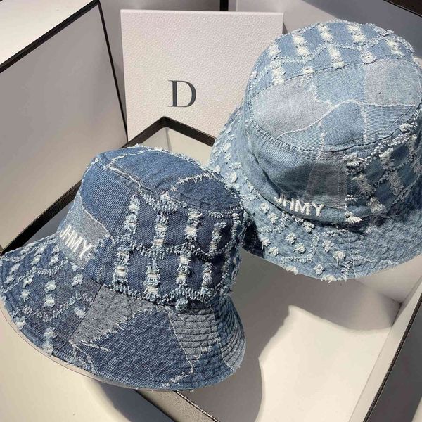 

factory wholesale 50% off simple hole cowboy fisherman hat korean new letter versatile wide brim basin outdoor street shooting water washing, Blue;gray