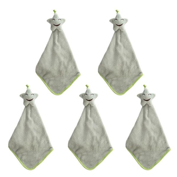 

towel 5pcs lovely star small square hanging hand coral fleece for bathroom home kitchen green