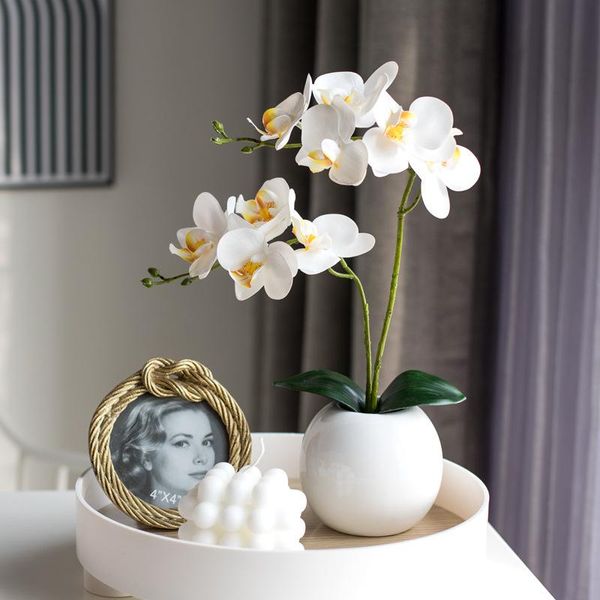

decorative flowers & wreaths simulation real touch butterfly orchid silk flower home decoration phalaenopsis ceramic vase set for party wedd
