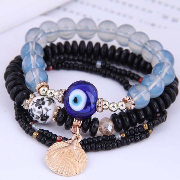 

beaded, strands black lava stone wristband bangles bracelets women beaded multilayer beads shell charm bracelet