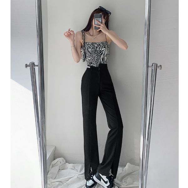 

summer suit pants womens european and american high waist slits slim slimming casual wild straight mopping trousers 210507, Black;white