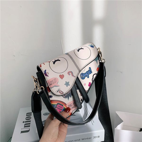 

design jewelry korean version small fresh cute funny graffiti saddle summer new simple letter portable messenger bag
