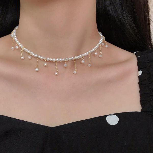 

chains natural fresh water pearl handmade female style jewelry collarbone choker chain, Silver