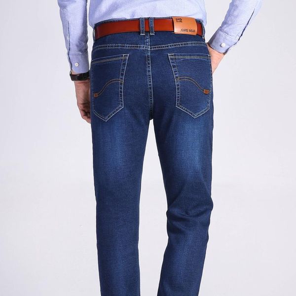 

men's jeans 2021 autumn and winter selling fit straight elastic business fashion casual pants, Blue