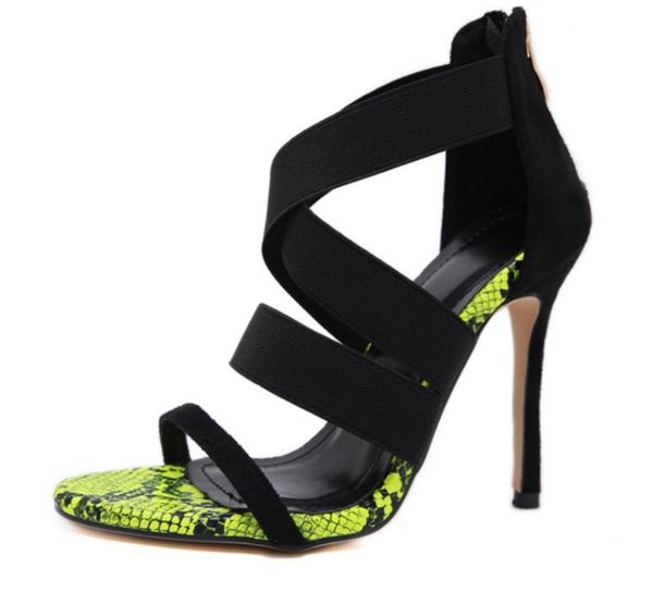 

women's pumps spring and autumn high-heeled sandals snake pattern color matching shoes qs9363-15 heel 11cm, Black