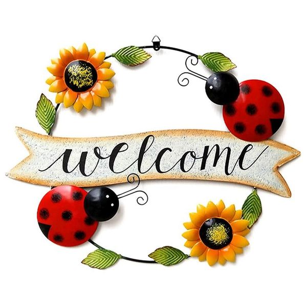 

novelty items metal sunflower welcome sign wall decor art hanging for home garden