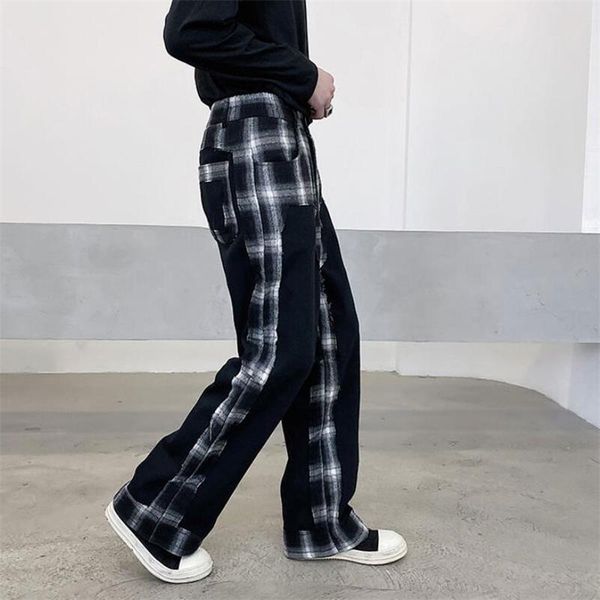 

men's pants men straight a personality pattern splicing color design spring and autumn korean lovers with leisure large, Black