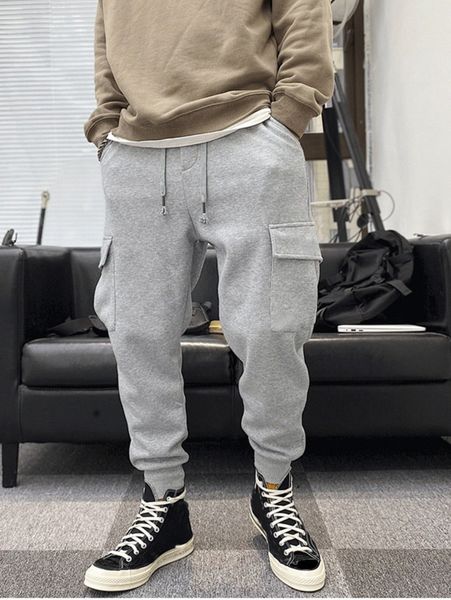 

men flap pocket side drawstring waist sweatpants u4ec#, Black