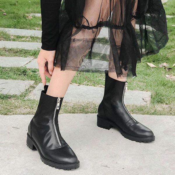 

boots 2021 spring autumn explosion models wild black ankle thick heel short bottom round head zipper female