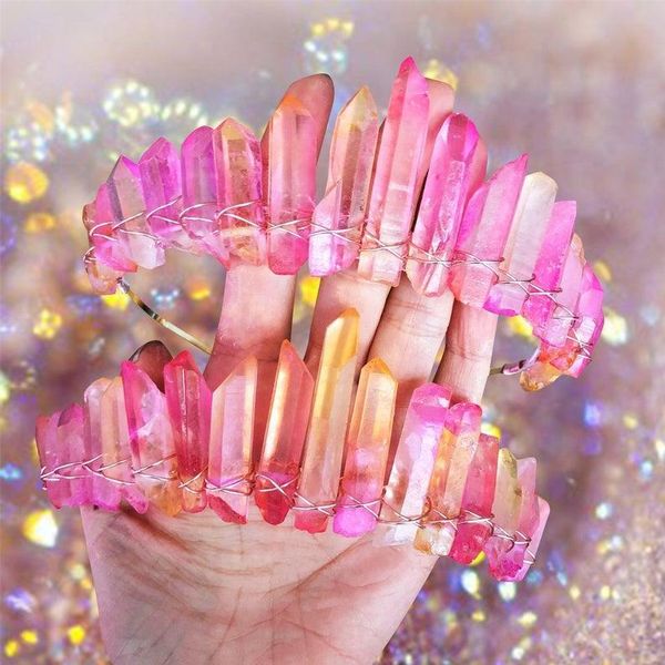 

hair clips & barrettes gold wire wrapped natural smoky color quartz stick point crown tiaras headband for women crystal crowns jewelry acces, Golden;silver
