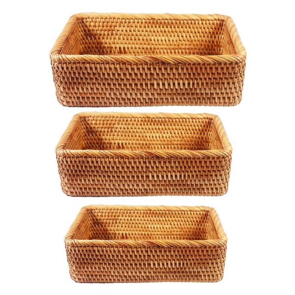 

storage baskets rectangular hand-woven basket rattan candy picnic tray food bread dishes