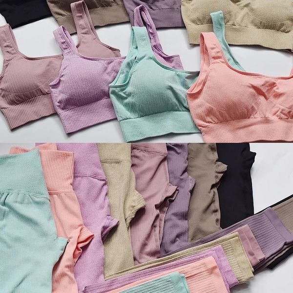 

yoga outfit women's sportswear set workout clothes athletic wear sports gym legging seamless fitness bra crop sleeveless suit