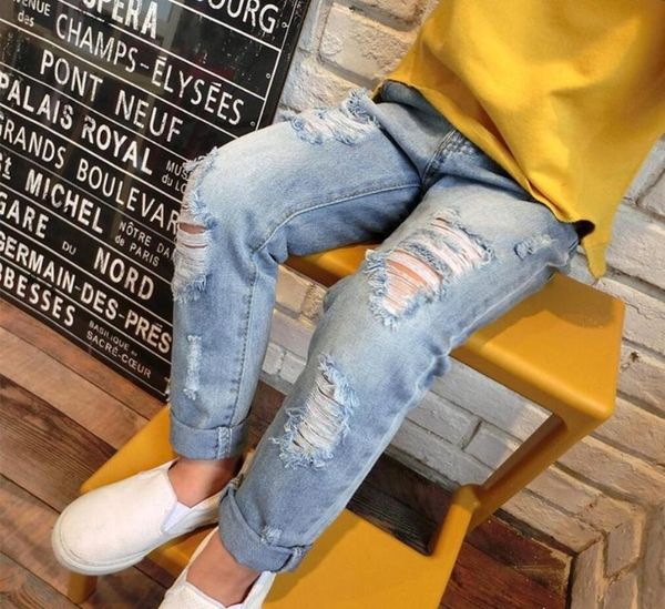

jeans 2021 fashion broken hole kids for girls boys spring summner ripped jenas children, Blue